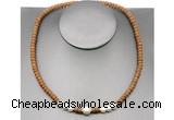 CFN210 4*6mm faceted rondelle wooden jasper & potato white freshwater pearl necklace