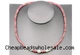 CFN211 4*6mm faceted rondelle pink wooden jasper & potato white freshwater pearl necklace