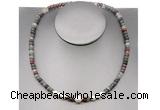 CFN213 4*6mm faceted rondelle African bloodstone & potato white freshwater pearl necklace