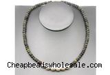 CFN214 4*6mm faceted rondelle dragon blood jasper & potato white freshwater pearl necklace