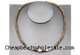 CFN215 4*6mm faceted rondelle unakite & potato white freshwater pearl necklace