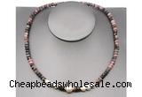 CFN216 4*6mm faceted rondelle rhodonite & potato white freshwater pearl necklace