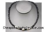 CFN219 4*6mm faceted rondelle black labradorite & potato white freshwater pearl necklace