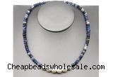 CFN221 4*6mm faceted rondelle sodalite & potato white freshwater pearl necklace