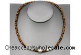 CFN222 4*6mm faceted rondelle yellow tiger eye & potato white freshwater pearl necklace