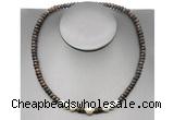 CFN223 4*6mm faceted rondelle bronzite & potato white freshwater pearl necklace