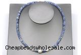 CFN228 4*6mm faceted rondelle blue spot stone & potato white freshwater pearl necklace