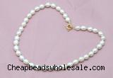 CFN302 16 - 24 inches 9mm - 10mm rice white freshwater pearl necklace