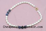 CFN316 9 - 10mm rice white freshwater pearl & sodalite necklace wholesale