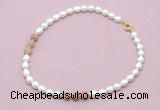 CFN336 9 - 10mm rice white freshwater pearl & moonstone necklace wholesale