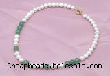 CFN504 Potato white freshwater pearl & green aventurine necklace, 16 - 24 inches