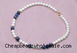 CFN508 Potato white freshwater pearl & sodalite necklace, 16 - 24 inches