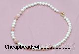 CFN518 9mm - 10mm potato white freshwater pearl & pink opal necklace