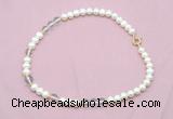 CFN531 9mm - 10mm potato white freshwater pearl & white crystal necklace