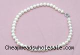 CFN594 Hand -knotted 9mm - 10mm potato white freshwater pearl necklace