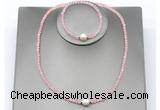 CFN605 4mm faceted round rose quartz & potato white freshwater pearl jewelry set