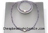 CFN606 4mm faceted round amethyst & potato white freshwater pearl jewelry set