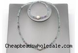 CFN609 4mm faceted round fluorite & potato white freshwater pearl jewelry set