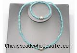 CFN615 4mm faceted round amazonite & potato white freshwater pearl jewelry set