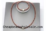 CFN623 4mm faceted round goldstone & potato white freshwater pearl jewelry set