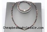 CFN631 4mm faceted round rhodonite & potato white freshwater pearl jewelry set