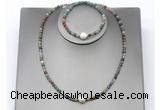 CFN635 4mm faceted round Indian agate & potato white freshwater pearl jewelry set