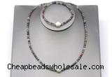 CFN636 4mm faceted round African bloodstone & potato white freshwater pearl jewelry set