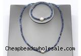 CFN643 4mm faceted round sodalite & potato white freshwater pearl jewelry set