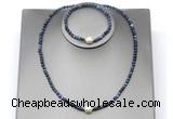 CFN644 4mm faceted round dumortierite & potato white freshwater pearl jewelry set