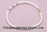 CFN703 9mm - 10mm potato white freshwater pearl & lavender amethyst necklace