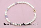 CFN704 9mm - 10mm potato white freshwater pearl & lavender amethyst necklace