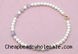 CFN707 9mm - 10mm potato white freshwater pearl & lavender amethyst necklace