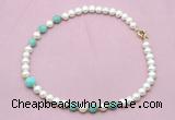 CFN722 9mm - 10mm potato white freshwater pearl & amazonite necklace