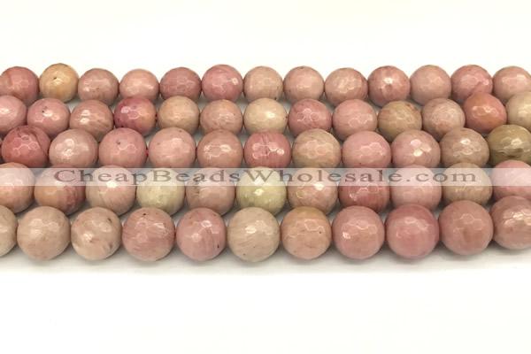 CFW62 15 inches 10mm faceted round pink wooden jasper beads