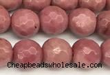 CFW65 15 inches 6mm faceted round pink wooden jasper beads