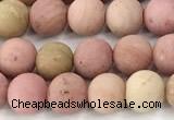 CFW71 15 inches 6mm round matte pink wooden jasper beads