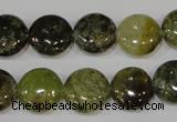 CGA213 15.5 inches 14mm flat round natural green garnet beads