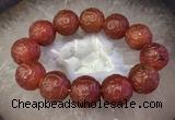 CGB3001 7.5 inches 19mm - 20mm carved round red agate bracelet