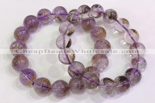 CGB4669 12mm - 13mm round purple phantom quartz beaded bracelets