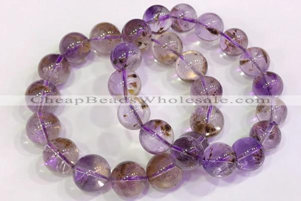 CGB4670 14mm - 15mm round purple phantom quartz beaded bracelets