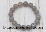 CGB5700 10mm, 12mm grey agate beads with zircon ball charm bracelets