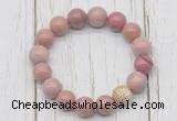 CGB5731 10mm, 12mm pink wooden jasper beads with zircon ball charm bracelets