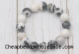 CGB5742 10mm, 12mm black & white jasper beads with zircon ball charm bracelets