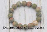 CGB5823 10mm, 12mm matte unakite beads with zircon ball charm bracelets