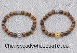 CGB6006 8mm round yellow tiger eye bracelet with lion head for men