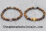 CGB6007 8mm round yellow tiger eye bracelet with leopard head for men