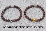 CGB6014 8mm round red tiger eye bracelet with leopard head for men