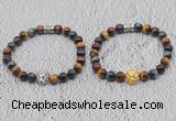 CGB6025 8mm round grade AA colorful tiger eye bracelet with lion head for men