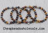 CGB6027 8mm round grade AA colorful tiger eye bracelet with skull for men