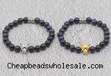 CGB6029 8mm round purple tiger eye bracelet with leopard head for men